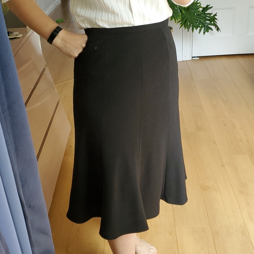 Black Pinstripe A-Line Midi Flare Skirt